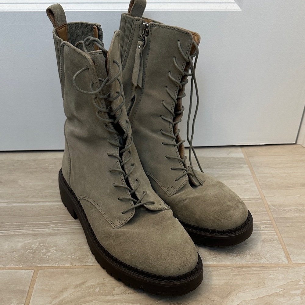Sam Edelman Lace-Up Suede Boots in Green